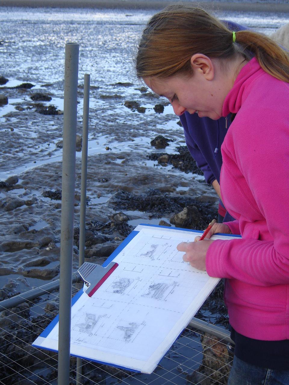 Planning frame exercises being carried out on one of wrecks on the beach at the Mumbles 